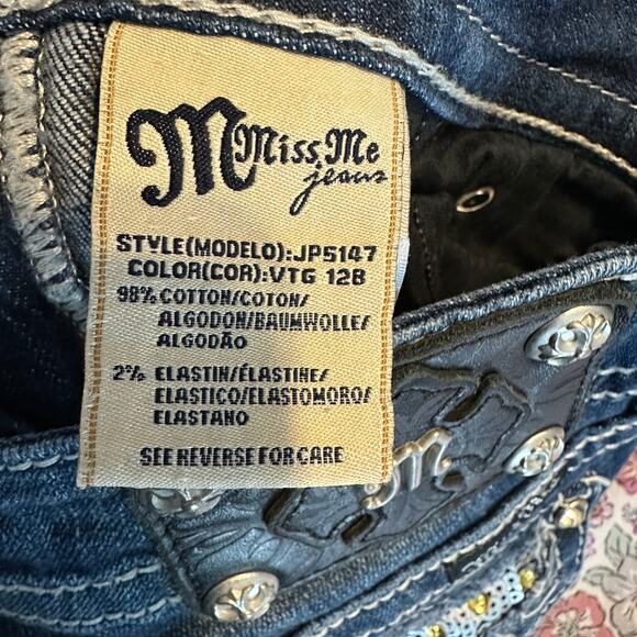 Miss Me Size 27 Sparkly Sequin Silver Bootcut Jeans Flap Pockets Dark Blue - Picture 7 of 8